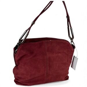 MAXX NEW YORK Red Suede Leather Shoulder Handbag Bag Silver Tone Hardware